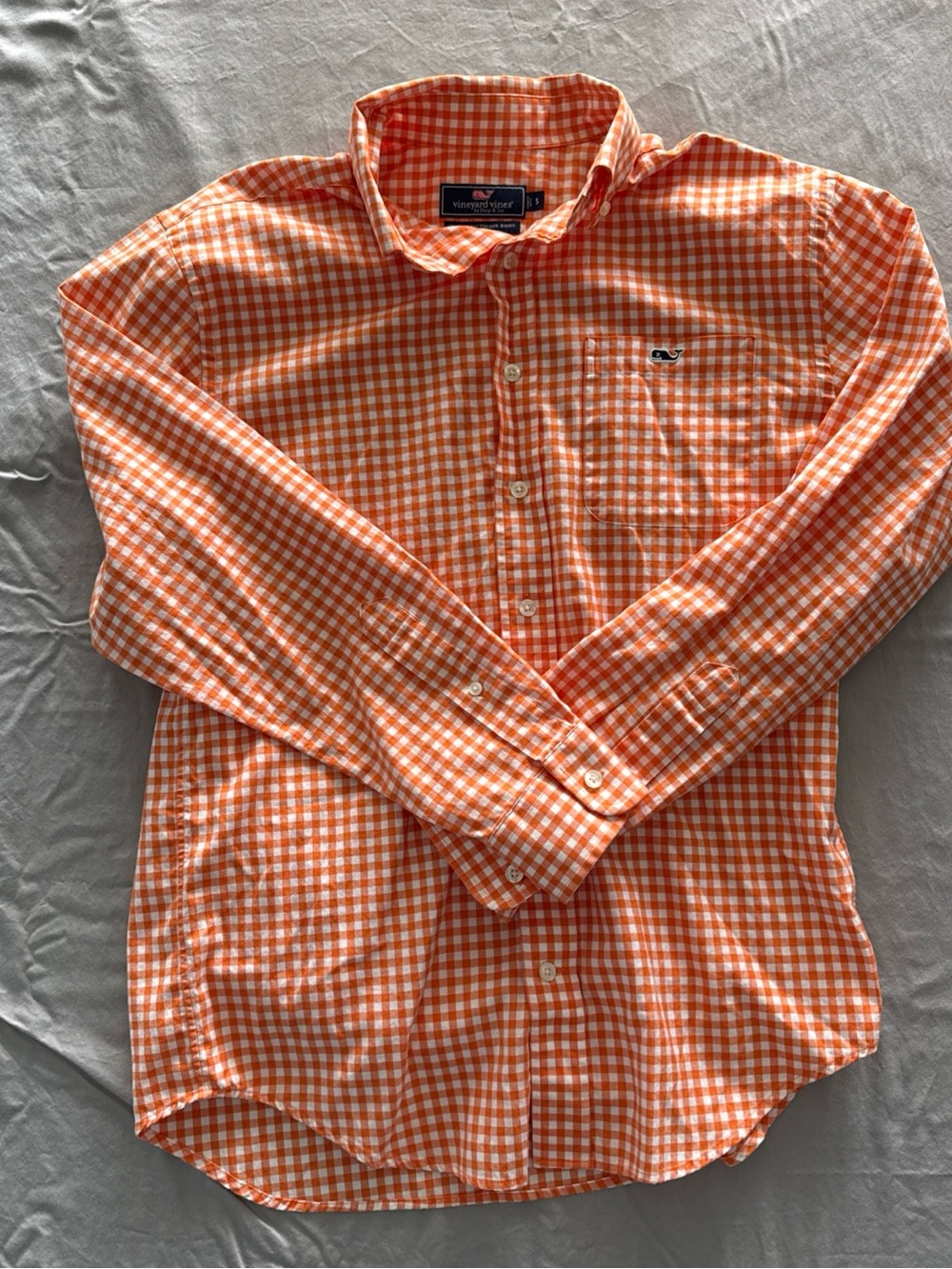 Vineyard Vines Orange and White Gingham Button-Down Shirt